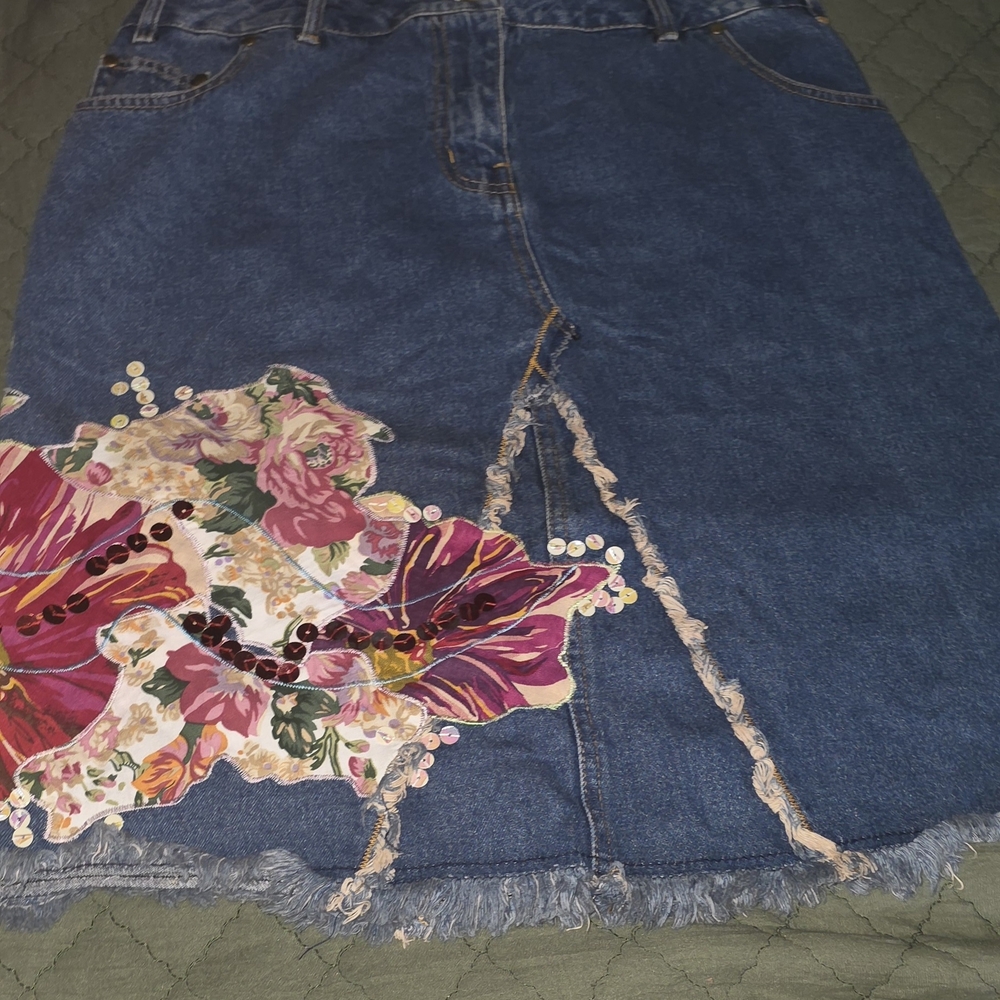 Floral Embellished Denim Skirt
